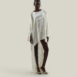 Thar Kaftan in Ivory - Zebra motif fil coupè high-low hem short kaftan with cuffs