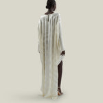 Thar Kaftan in Ivory - Zebra motif fil coupè high-low hem short kaftan with cuffs
