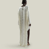 Thar Kaftan in Ivory - Zebra motif fil coupè high-low hem short kaftan with cuffs