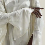 Thar Kaftan in Ivory - Zebra motif fil coupè high-low hem short kaftan with cuffs