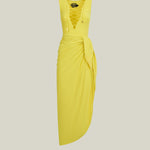 Grand Sahara Swimsuit in Acid Yellow - Laced-up plunge neckline swimsuit and dettached maxi pareo set