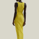 Grand Sahara Swimsuit in Acid Yellow - Laced-up plunge neckline swimsuit and dettached maxi pareo set