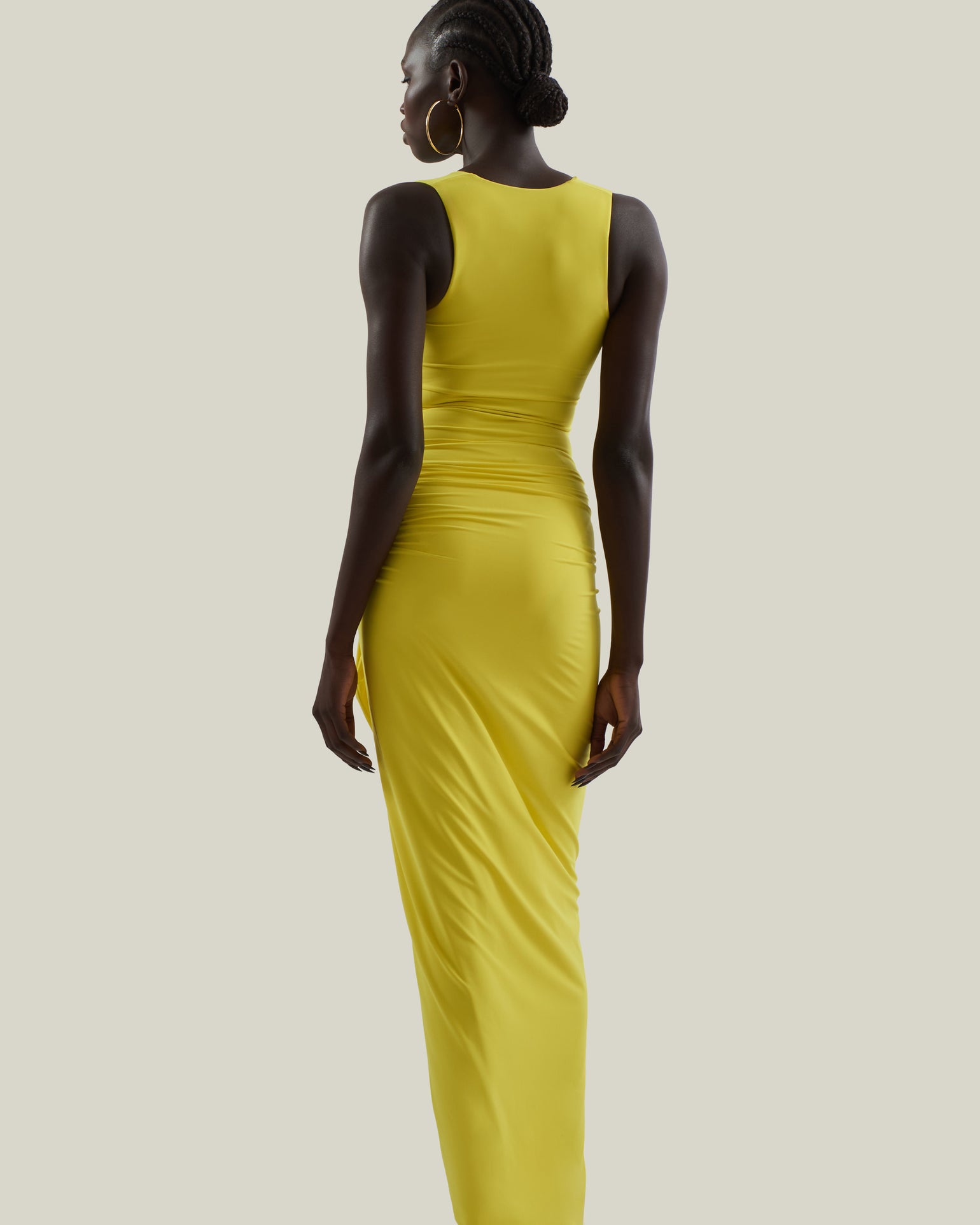 Grand Sahara Swimsuit in Acid Yellow - Laced-up plunge neckline swimsuit and dettached maxi pareo set