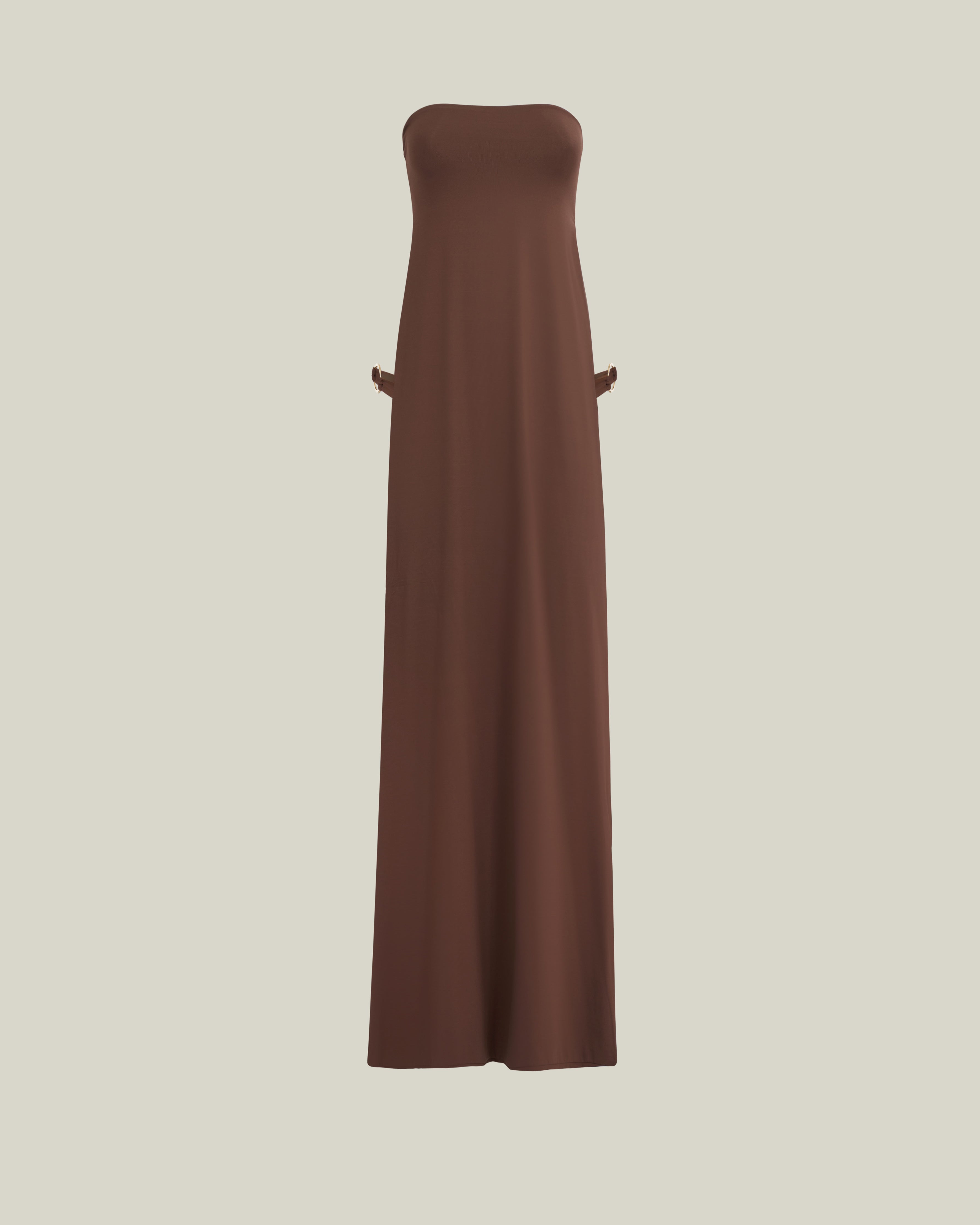 Penelope Swimsuit in Fume - Long strapless bikini top and matching embellished slip set