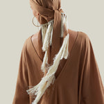Bonny Headscarf in Camel-Ivory - Linen fringed headscarf