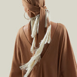 Bonny Headscarf in Camel-Ivory - Linen fringed headscarf