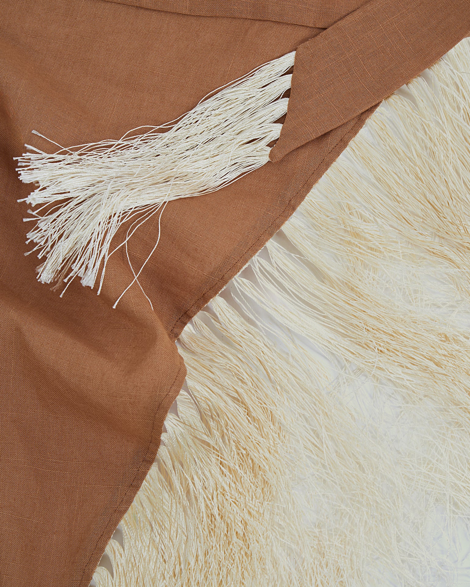 Bonny Headscarf in Camel-Ivory - Linen fringed headscarf