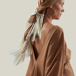 Bonny Headscarf in Camel-Ivory - Linen fringed headscarf