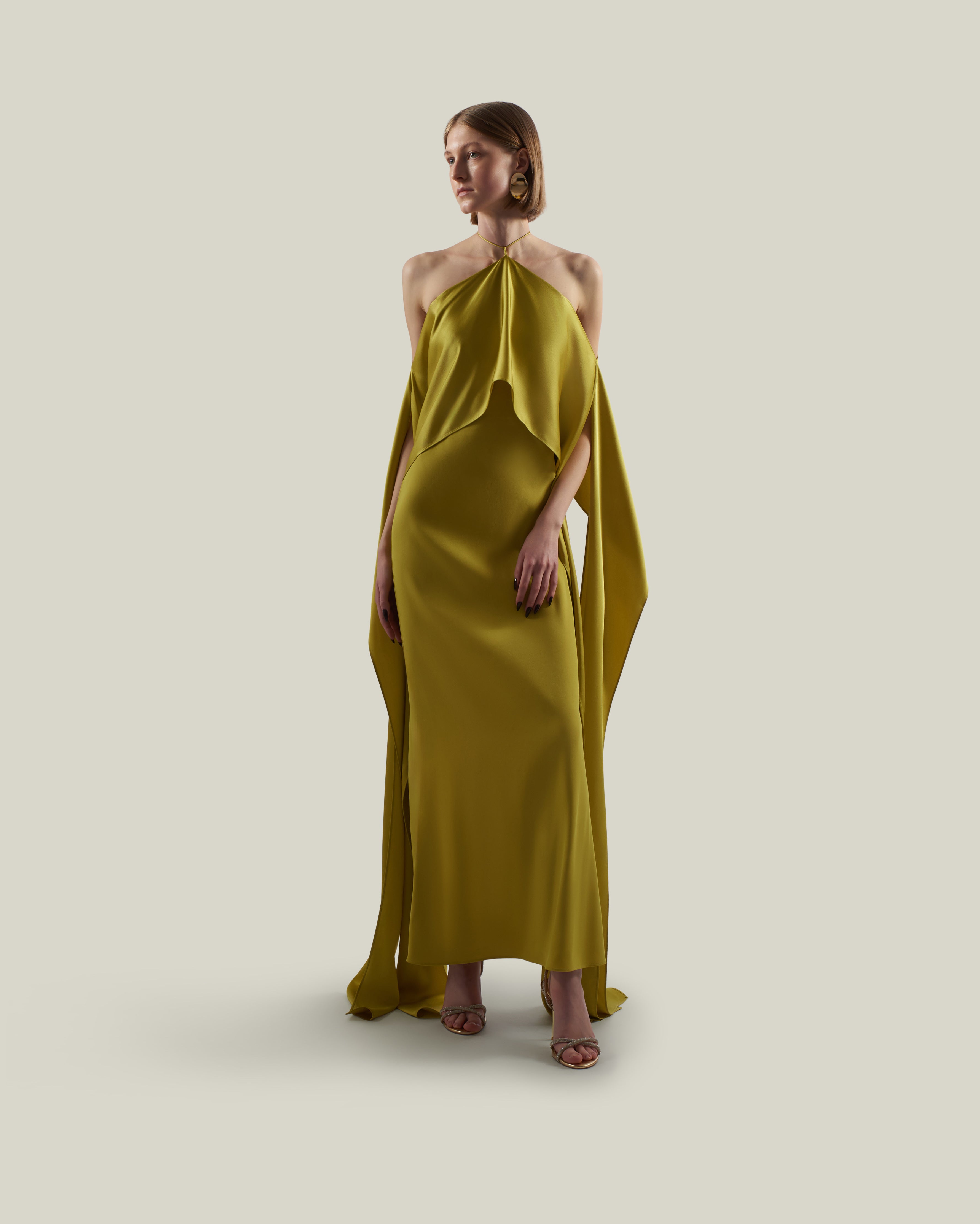 what shoes to wear with a chocolate brown dress Lamarr Dress in Gold – Taller Marmo Boutique main image 1