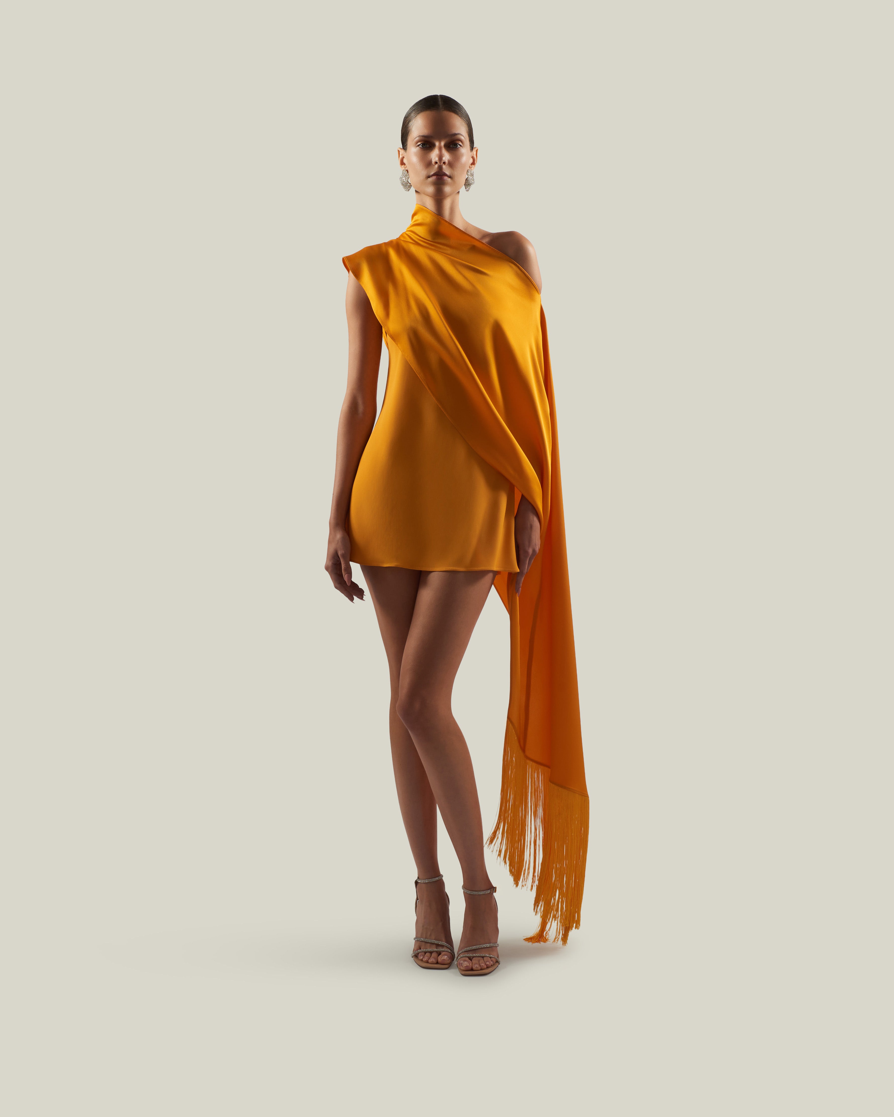 taller marmo orange dress Taller Marmo - Orange mini dress with ostrich feathers CORE01