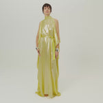 Nevada Kaftan in Acid Yellow - Lightweight lamè kaftan with open sleeve and high neck