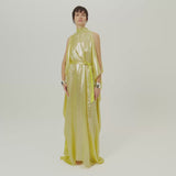 Nevada Kaftan in Acid Yellow - Lightweight lamè kaftan with open sleeve and high neck
