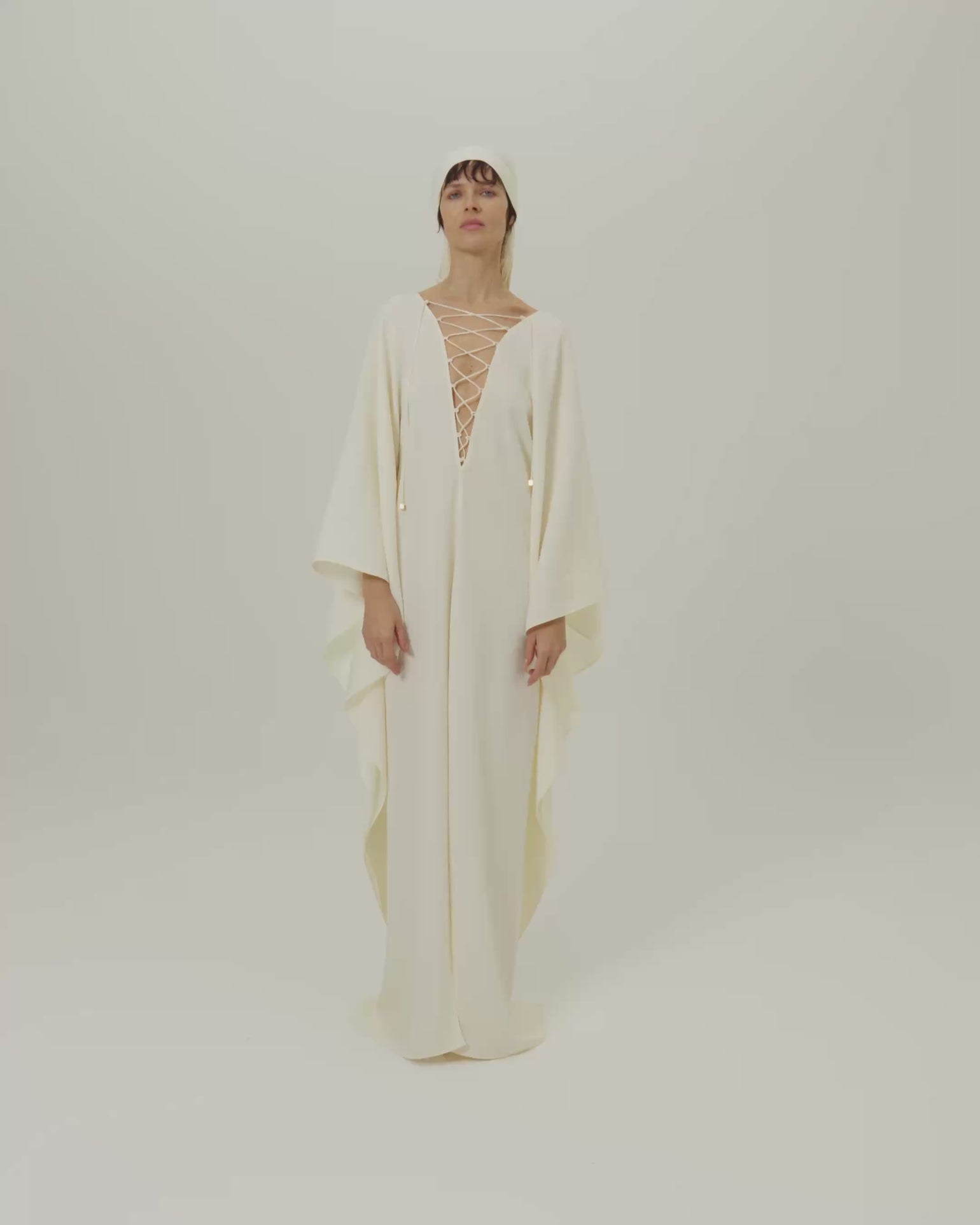 Bonny Headscarf in Ivory - Crepe cady fringed headscarf