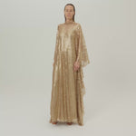 Deserto Kaftan in Brass - High neck matte sequined net kaftan with dettached stretch cady slip dress