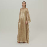 Deserto Kaftan in Brass - High neck matte sequined net kaftan with dettached stretch cady slip dress
