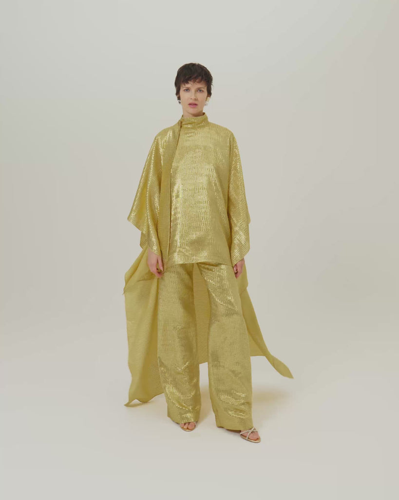 Marlene Sunrise Pants in Antique Gold - Tree-dimensional lurex fil coupè palazzo pants