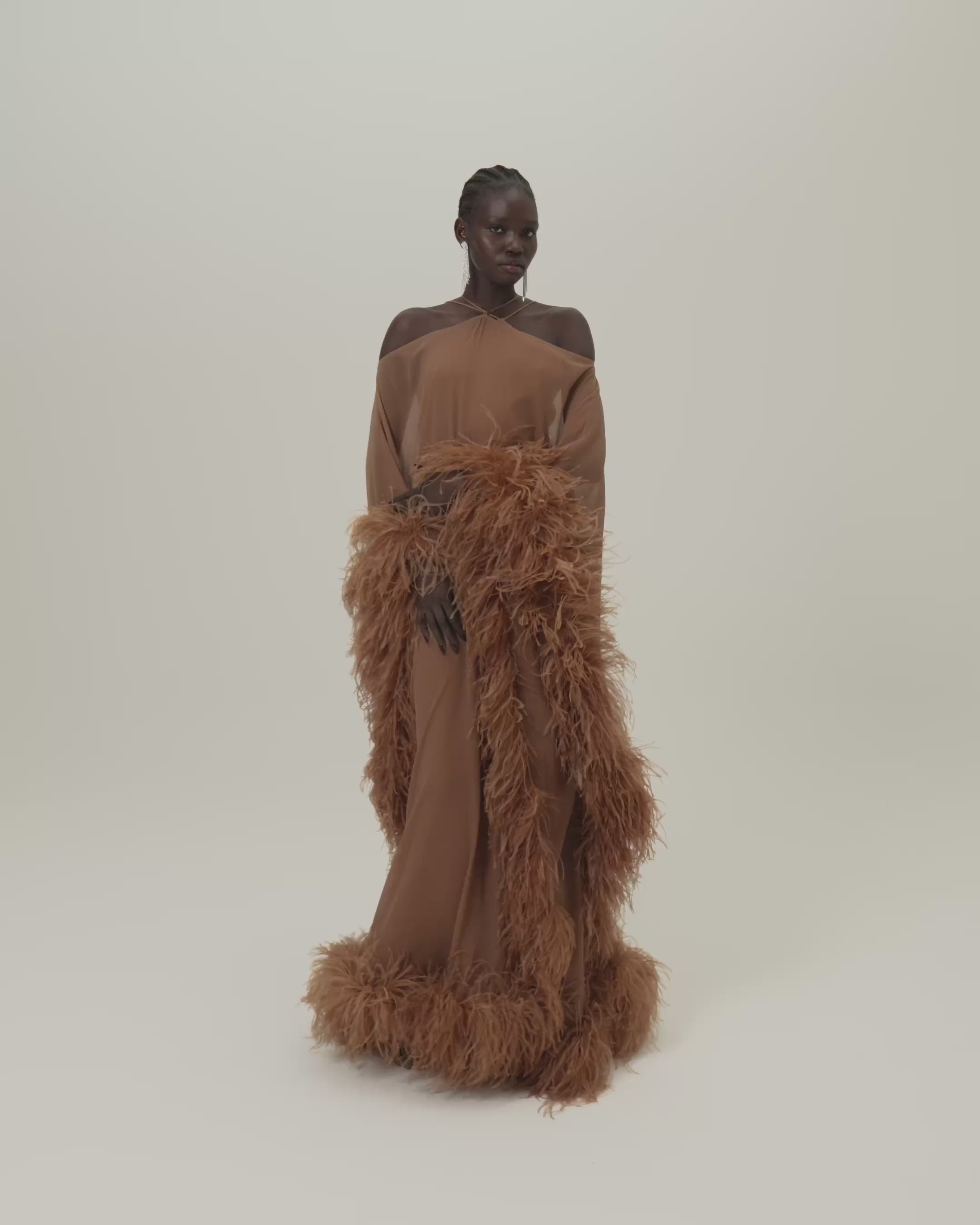 Feathered Sza Sza Spirito Kaftan in Camel – Taller Marmo Boutique