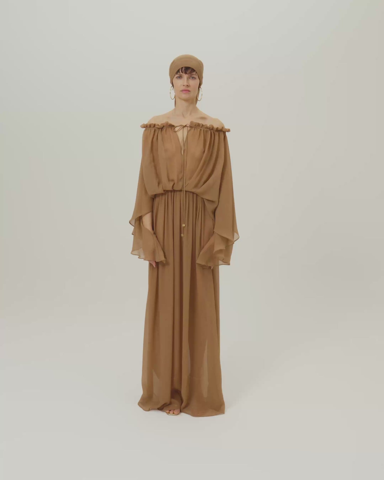 Bonny Spirito Headscarf in Camel - Crepe chiffon fringed headscarf