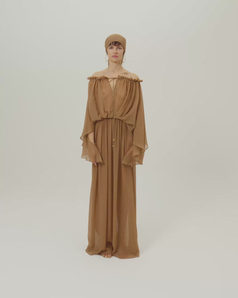Bonny Spirito Headscarf in Camel - Crepe chiffon fringed headscarf