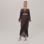 El Pareo Linen Skirt in Chocolate - Linen fringed wrap skirt