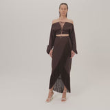 El Pareo Linen Skirt in Chocolate - Linen fringed wrap skirt