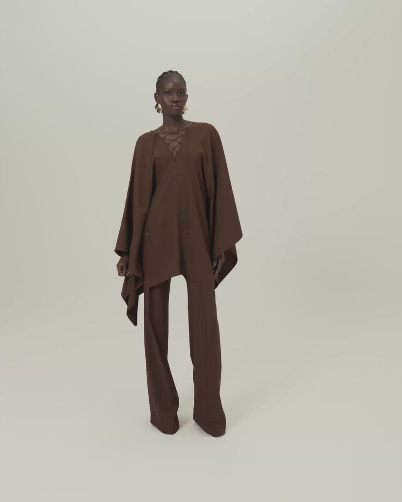 Marlene Pants in Cocoa - Crepe cady palazzo pants