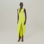 Grand Sahara Swimsuit in Acid Yellow - Laced-up plunge neckline swimsuit and dettached maxi pareo set