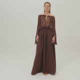 Ouarzazate Dress in Chocolate - Chiffon lurex plumeti off-shoulders maxi dress