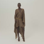 Mini Mojave Kaftan in Fume - Chiffon fil coupè high-low kaftan with laced-up neckline, pockets and dettachable chain belt