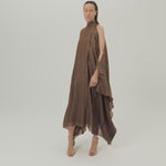 Agadez Kaftan in Fume - Chiffon fil coupè high neck cold shoulders ankle-lenght kaftan