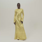 Sonora Dress in Antique Gold - Tree-dimensional lurex fil coupè long sleeved maxi dress