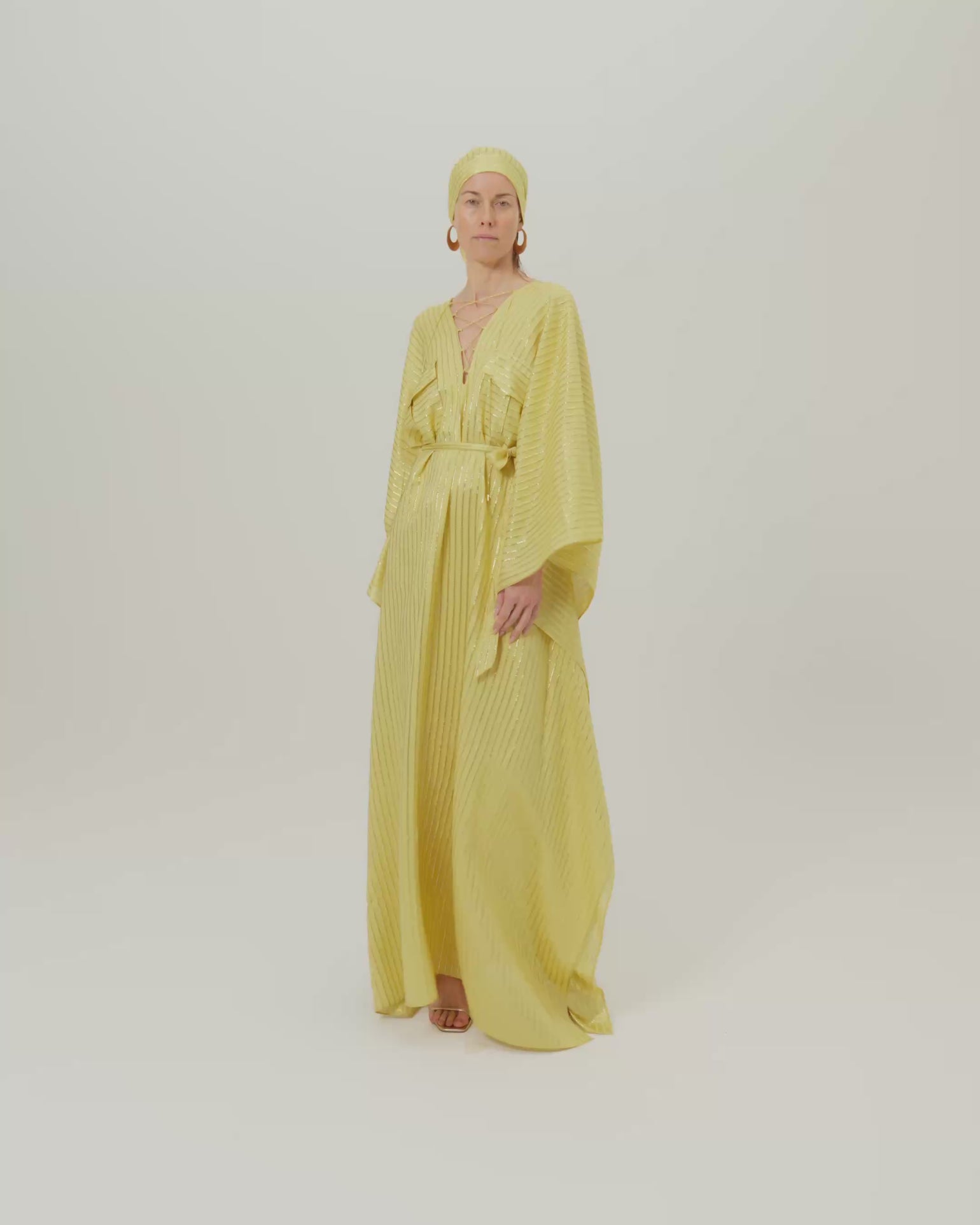 Casablanca Headscarf in Antique Gold - Three-dimensional lurex pin stripe fringed headscarf