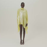 Wadi Kaftan in Acid Yellow - Lightweight lamè mini kaftan with cuffs