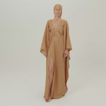 Bonny Headscarf in Camel-Ivory - Linen fringed headscarf