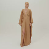 Bonny Headscarf in Camel-Ivory - Linen fringed headscarf