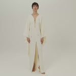 Sahara Kaftan in Ivory - Crepe cady laced-up plunge neckline kaftan with frontal slit