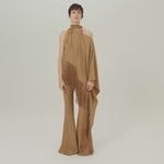 Fringed Atlas Blouse in Camel - Crepe cady asymmetrical fringed blouse
