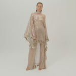 Marlene Disco Pants in White Sand - Sequined net palazzo pants 