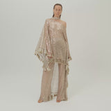 Marlene Disco Pants in White Sand - Sequined net palazzo pants 