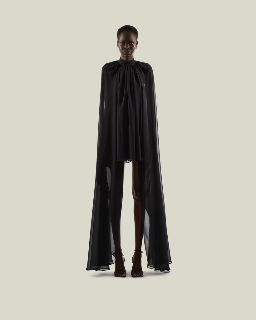 black cape dress Taller Marmo Eterea Cape-effect Silk-crepon Halterneck Mini Dress - Women - Black Dresses