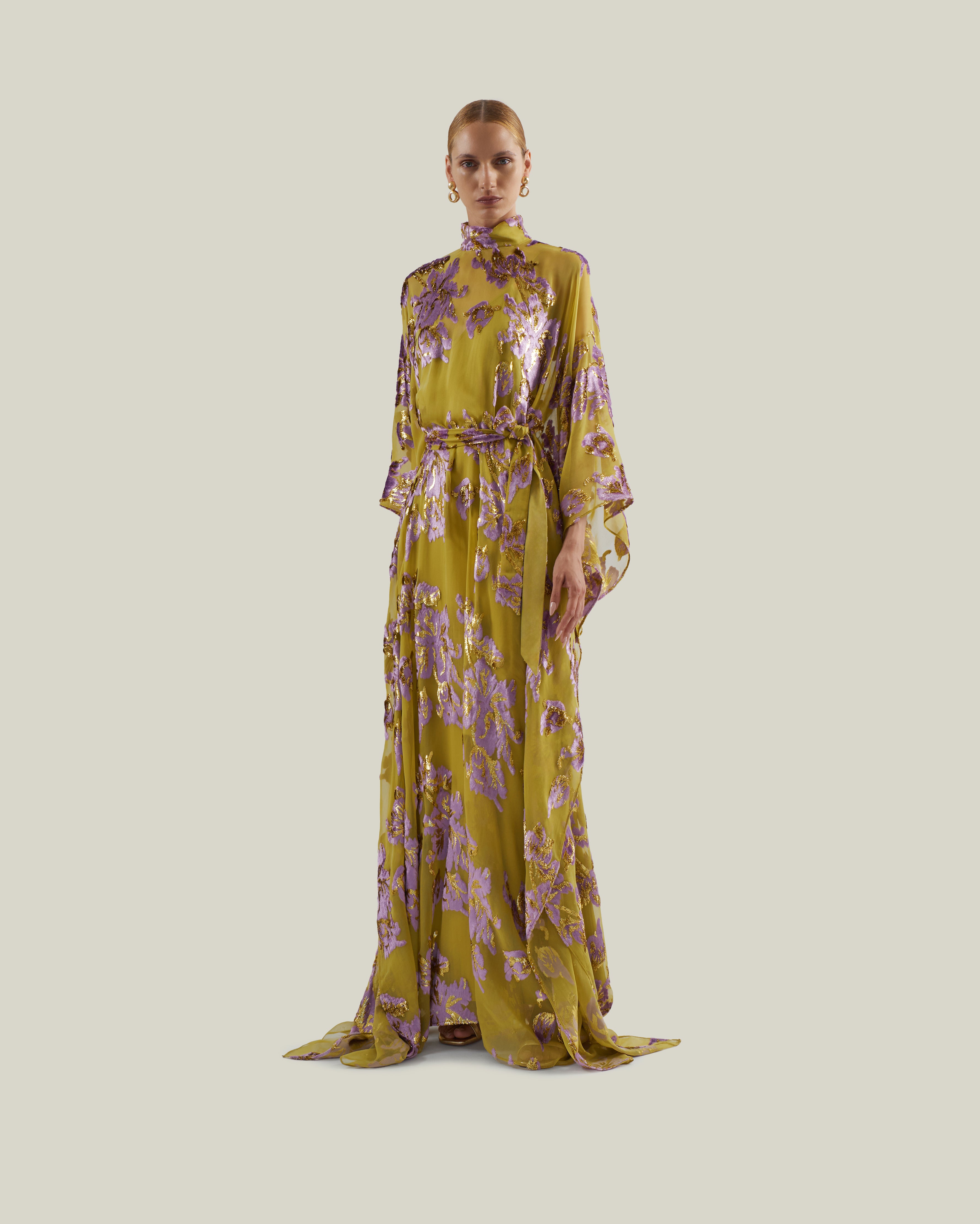 Leonor Kaftan in Lavender & Gold Kiwi – Taller Marmo Boutique