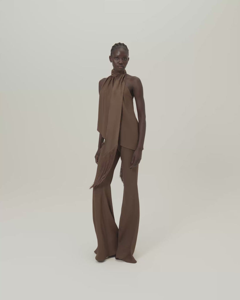 Mae Pants in Fume - Stretch crepe cady flared pants