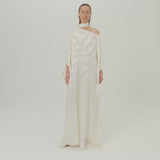 Streep Kaftan in Ivory - Zebra motif fil coupè cold shoulder maxi kaftan with scarf