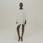 Thar Kaftan in Ivory - Zebra motif fil coupè high-low hem short kaftan with cuffs