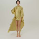 Denver Sunrise Kaftan in Antique Gold - Tree-dimensional lurex fil coupè high-neck asymmetrical short kaftan
