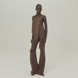 Astor Blouse in Fume - Crepe cady gathered one asymmetrical shoulder blouse with scarf