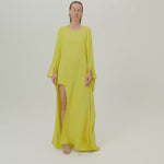 Namib Kaftan in Acid Yellow - Crepe cady maxi kaftan with high side slit and cuffs