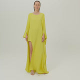 Namib Kaftan in Acid Yellow - Crepe cady maxi kaftan with high side slit and cuffs