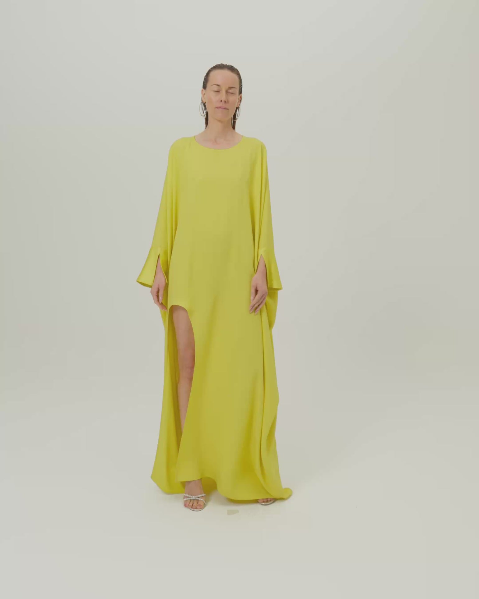 Namib Kaftan in Acid Yellow - Crepe cady maxi kaftan with high side slit and cuffs