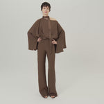 Brooks Jumpsuit in Fume - Crepe cady cold shoulder blouson palazzo jumpsuit